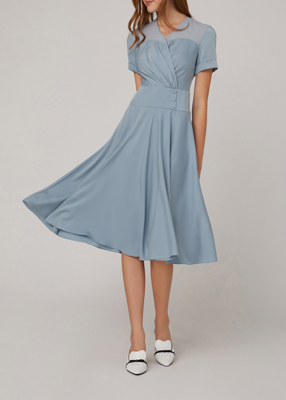 SALAZIA Misty Blue Silk-Trim Dresses