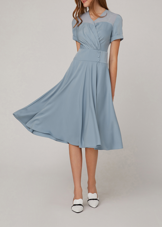 SALAZIA Misty Blue Silk-Trim Dresses