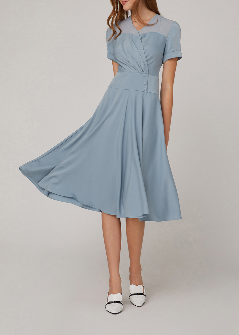 SALAZIA Misty Blue Silk-Trim Dresses