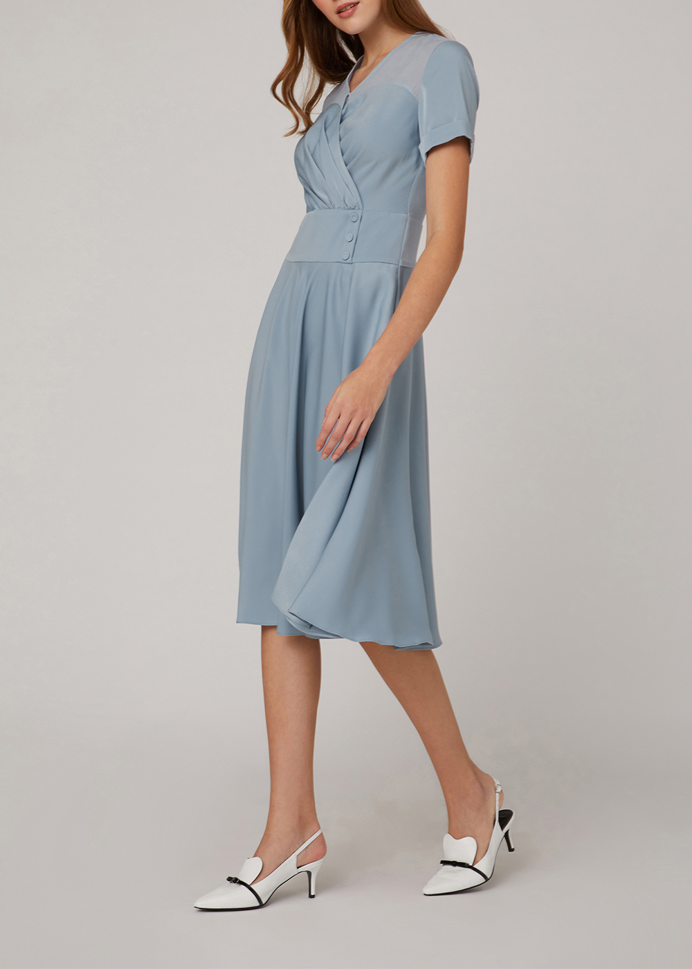 SALAZIA Misty Blue Silk-Trim Dresses