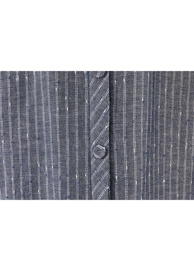 SALAZIA Blue-Grey Stripe Linen-Cotton Dresses