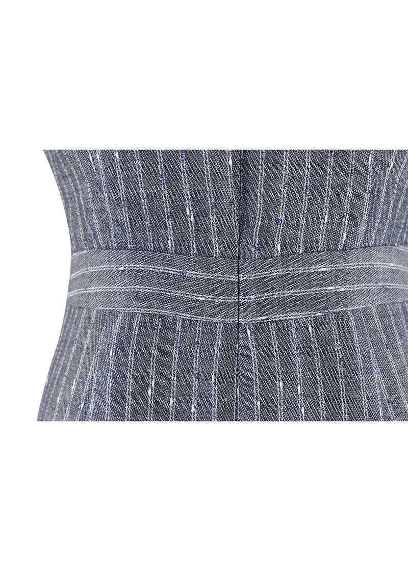 SALAZIA Blue-Grey Stripe Linen-Cotton Dresses