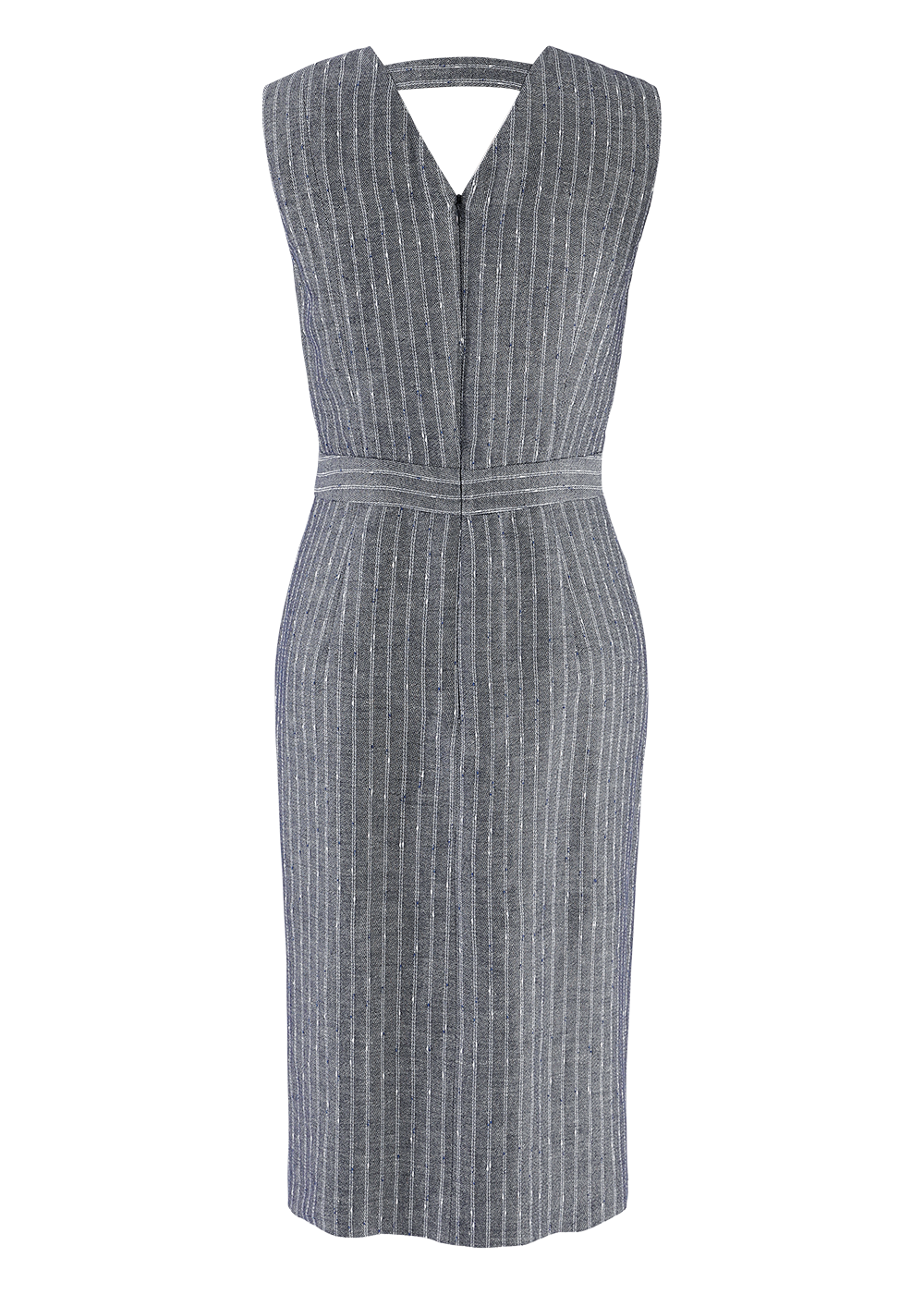 SALAZIA Blue-Grey Stripe Linen-Cotton Dresses