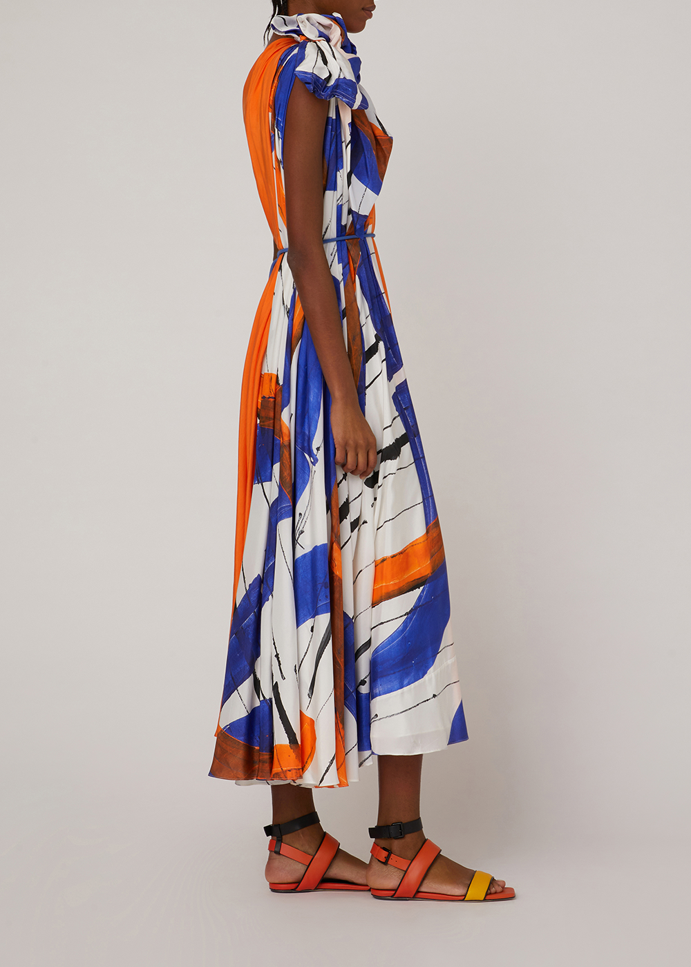 SALAZIA Abstract Orange-White-Blue Silk Dresses