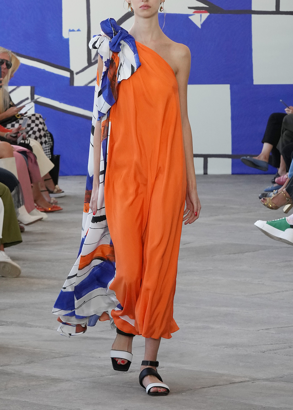 SALAZIA Abstract Orange-White-Blue Silk Dresses