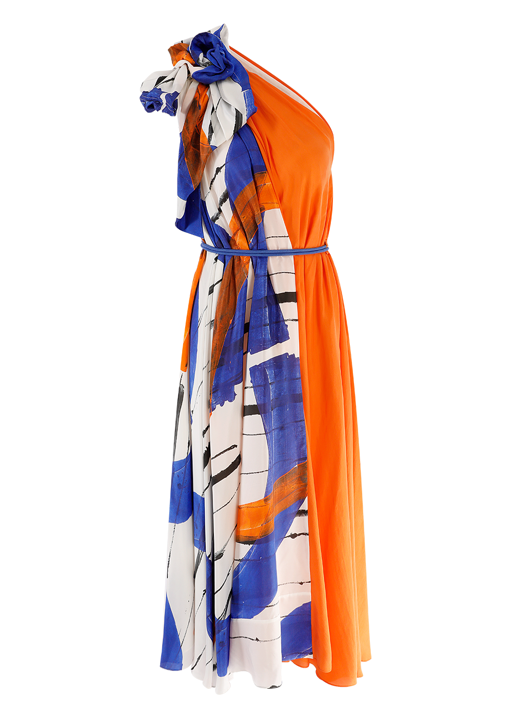 SALAZIA Abstract Orange-White-Blue Silk Dresses