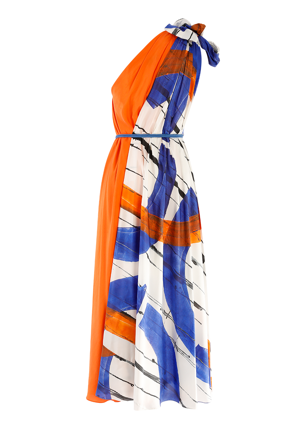 SALAZIA Abstract Orange-White-Blue Silk Dresses