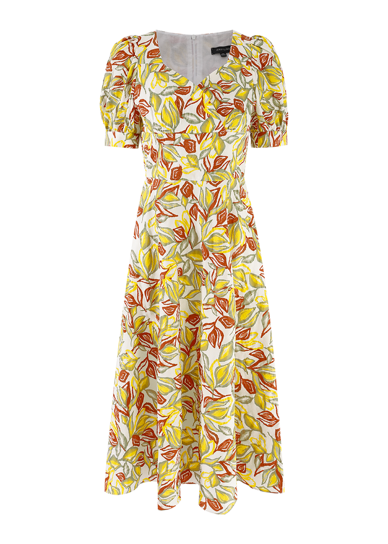 SALAZIA Maple Leaf Yellow Cotton Dresses