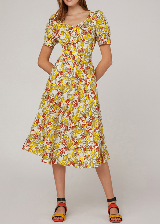 SALAZIA Maple Leaf Yellow Cotton Dresses