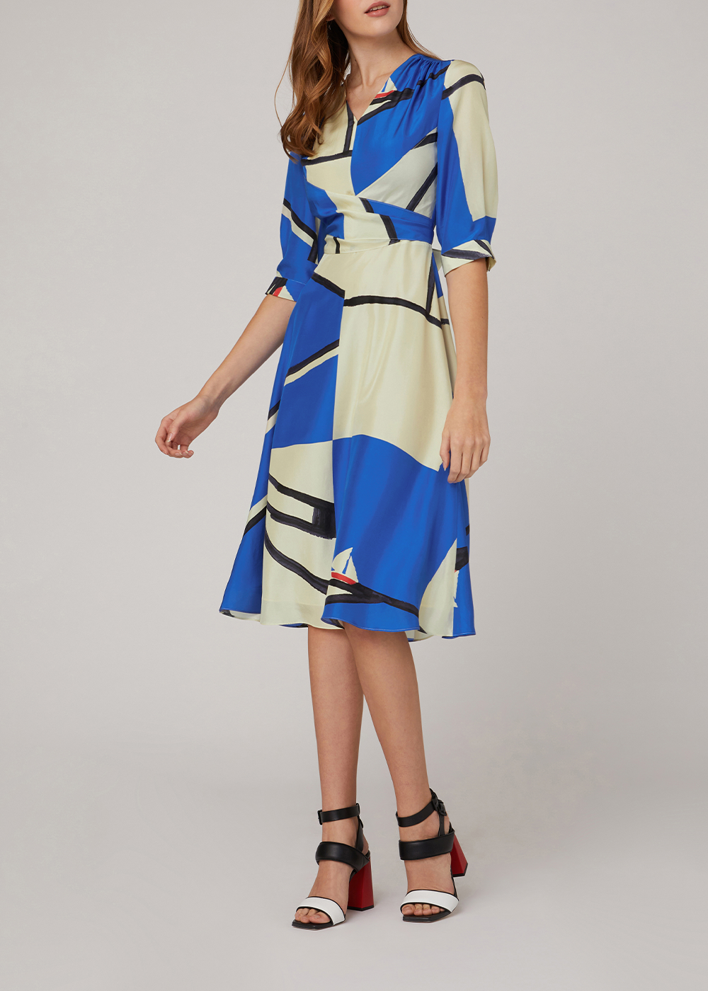 SALAZIA Blue Sailing Boat Silk Dresses