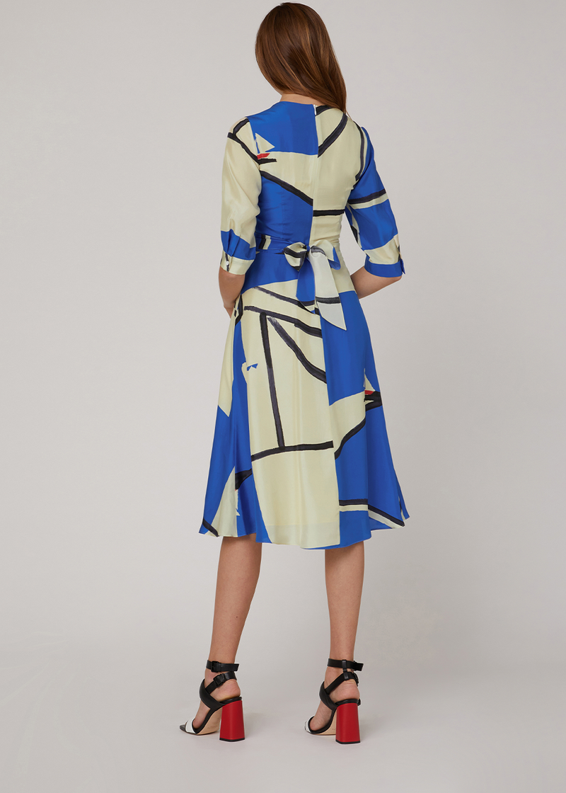 SALAZIA Blue Sailing Boat Silk Dresses