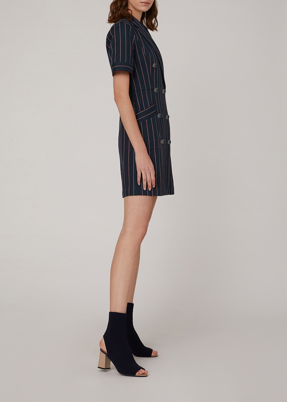 SALAZIA Blue Multi-Stripe Wool Blend Dresses