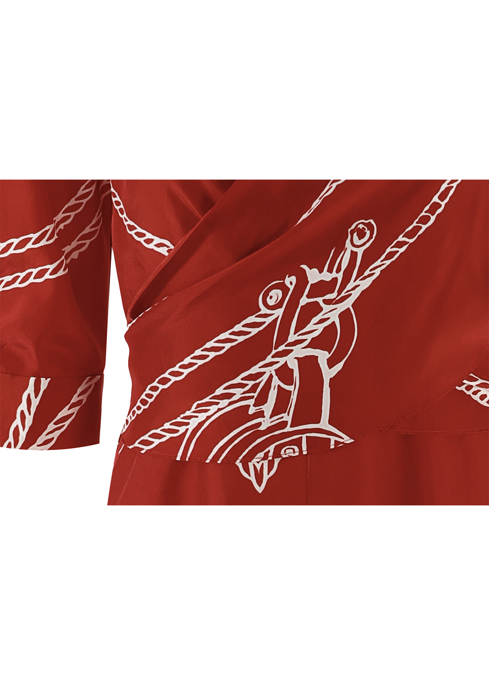 SALAZIA Red-White Rope Print Silk Dresses