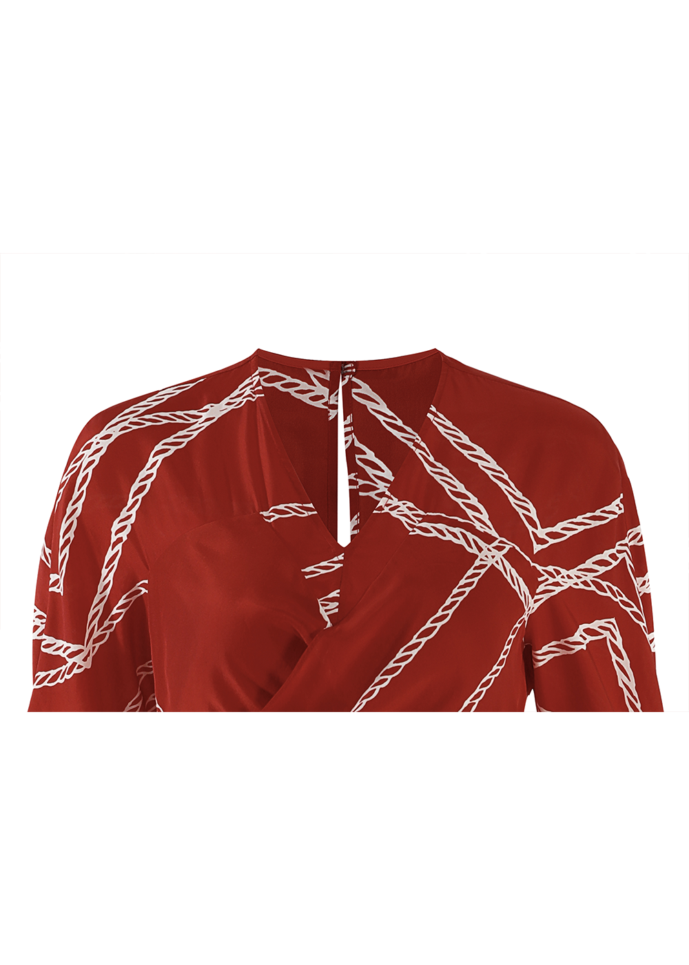 SALAZIA Red-White Rope Print Silk Dresses