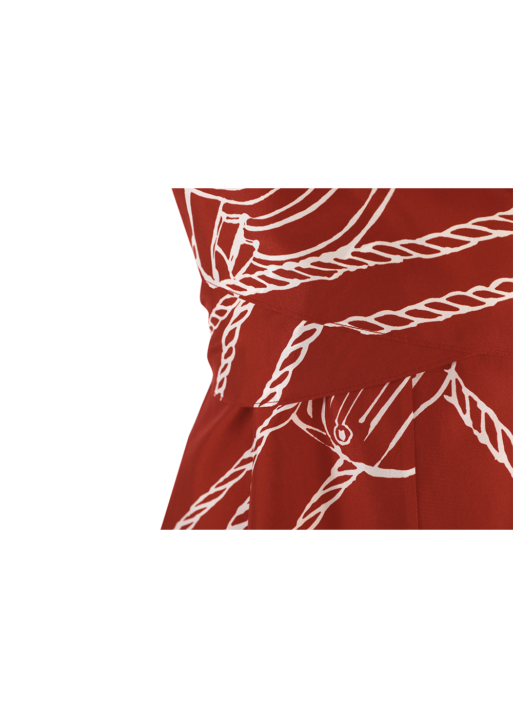 SALAZIA Red-White Rope Print Silk Dresses