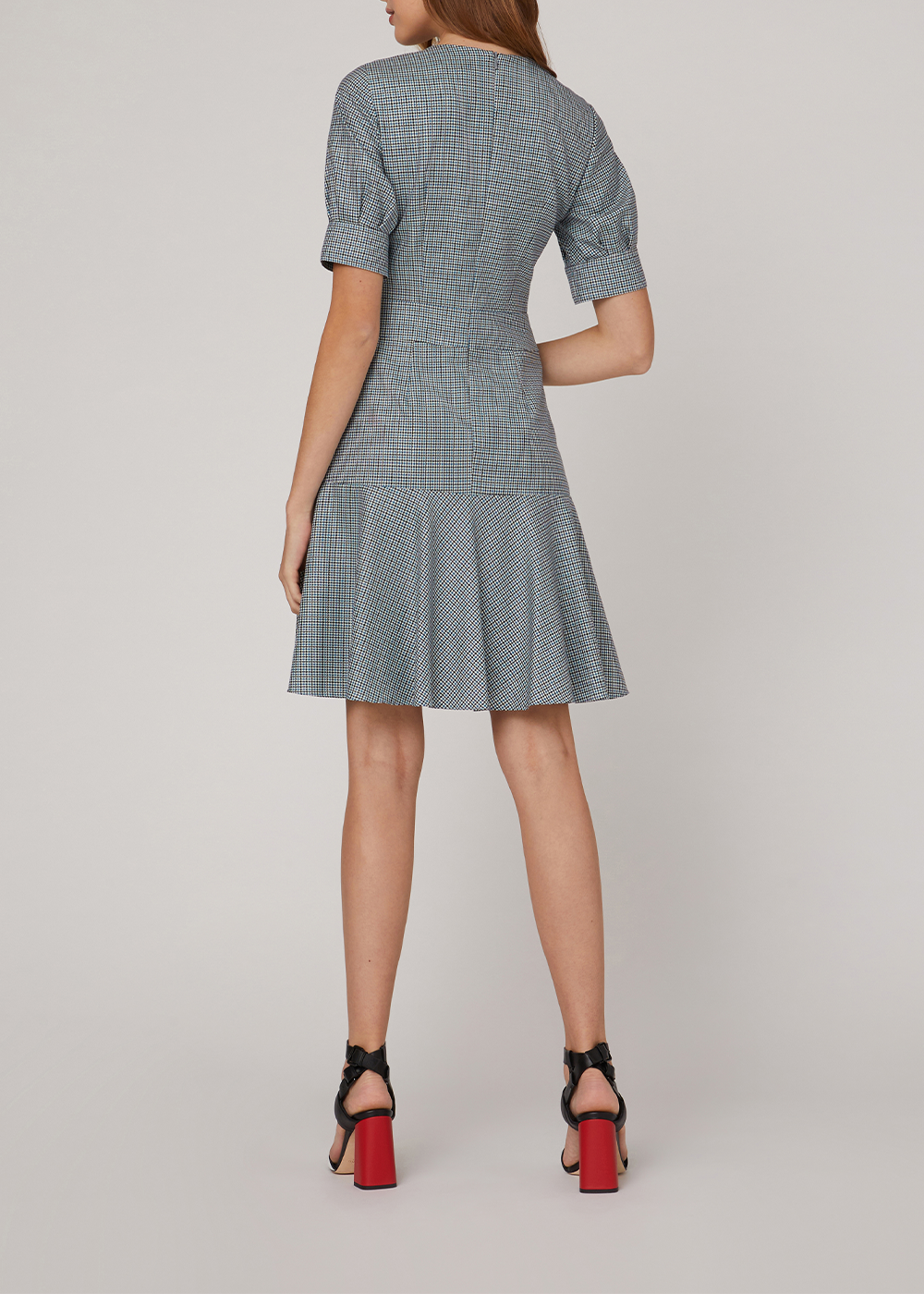 SALAZIA Blue-White Gingham Short-Sleeve Dresses
