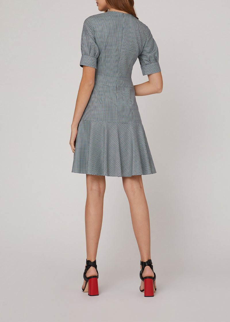 SALAZIA Blue-White Gingham Short-Sleeve Dresses
