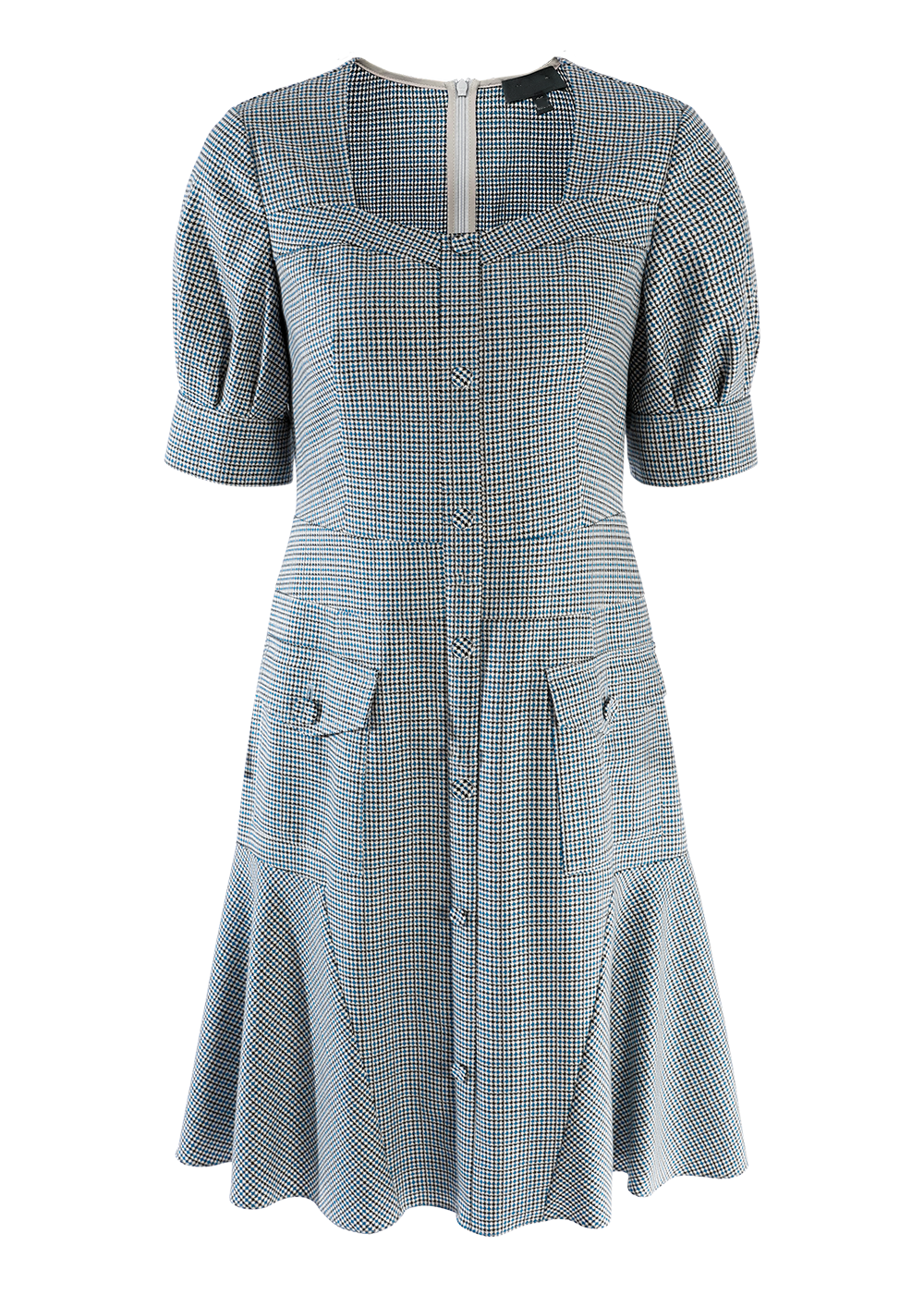 SALAZIA Blue-White Gingham Short-Sleeve Dresses