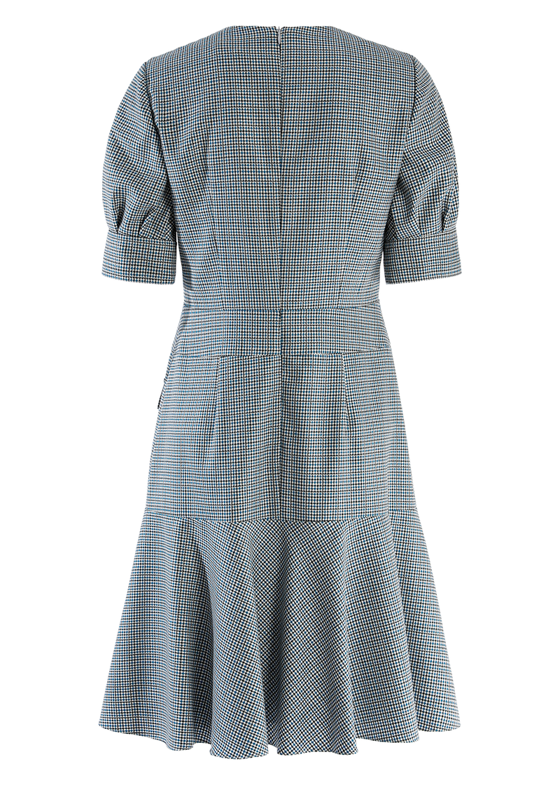SALAZIA Blue-White Gingham Short-Sleeve Dresses