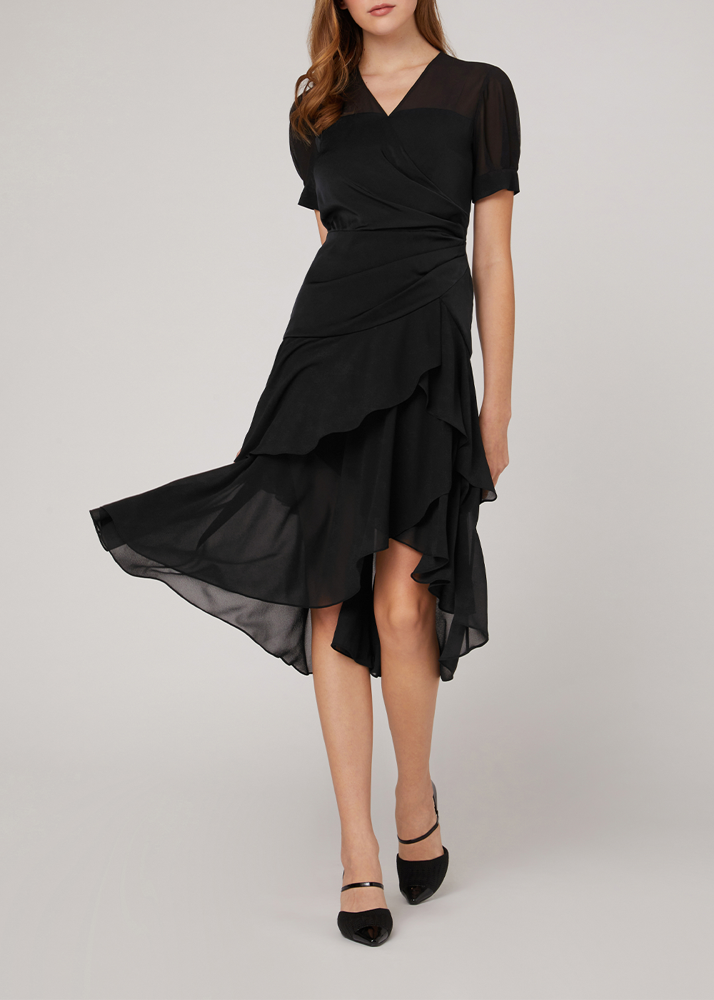 SALAZIA Black Short-Sleeve Fit-and-Flare Dresses
