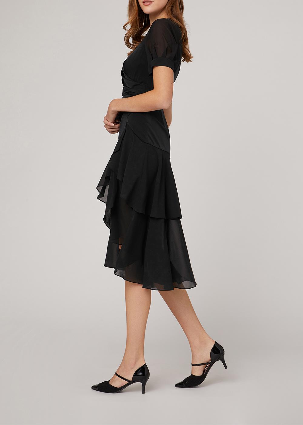 SALAZIA Black Short-Sleeve Fit-and-Flare Dresses