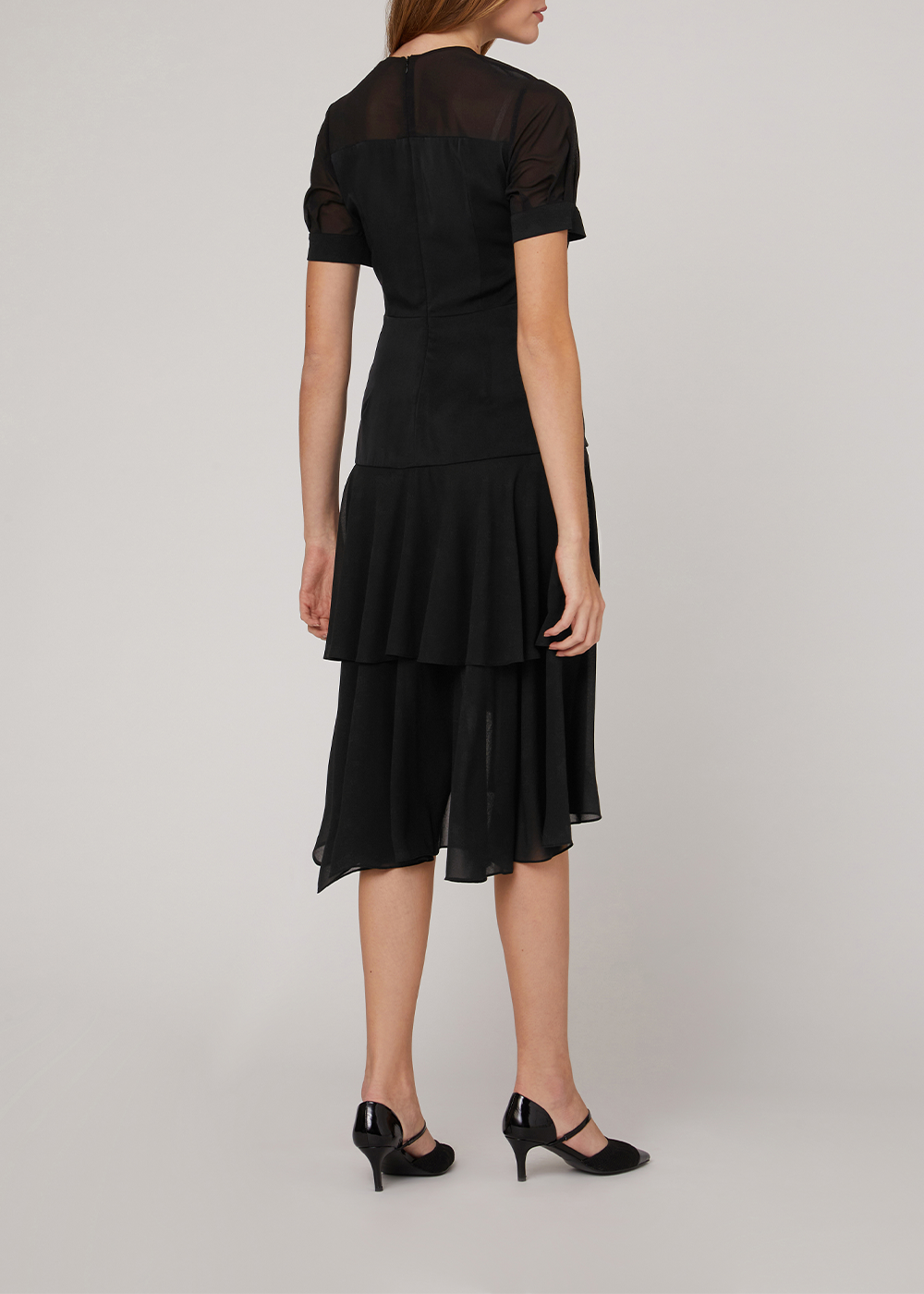 SALAZIA Black Short-Sleeve Fit-and-Flare Dresses