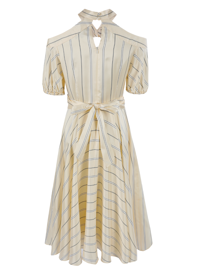 SALAZIA Beige-Black Line Art Viscose-Acetate Dresses