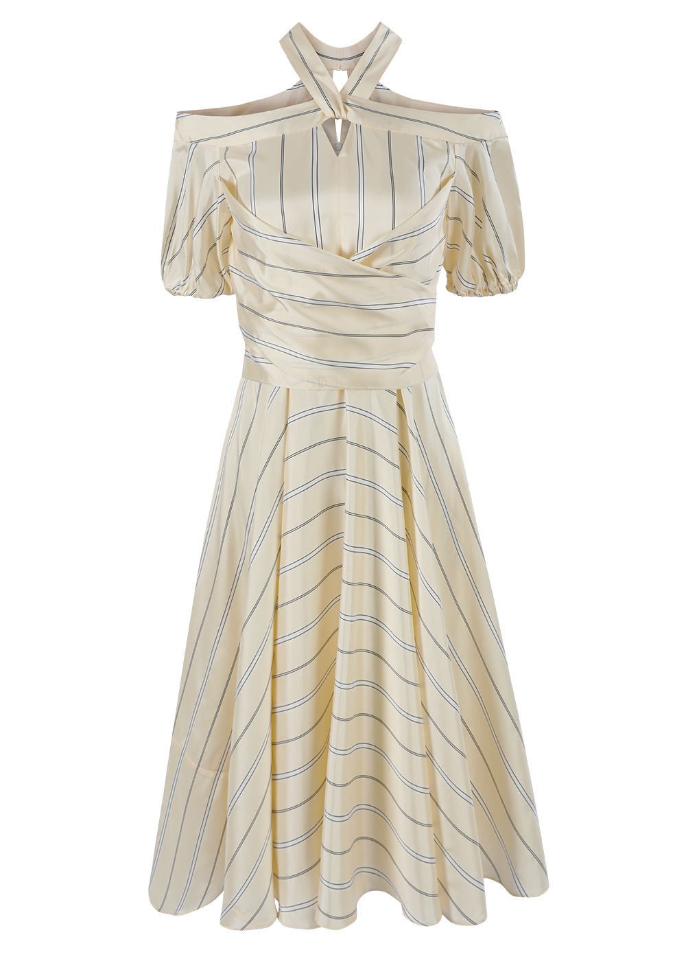SALAZIA Beige-Black Line Art Viscose-Acetate Dresses