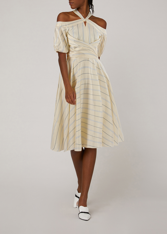 SALAZIA Beige-Black Line Art Viscose-Acetate Dresses