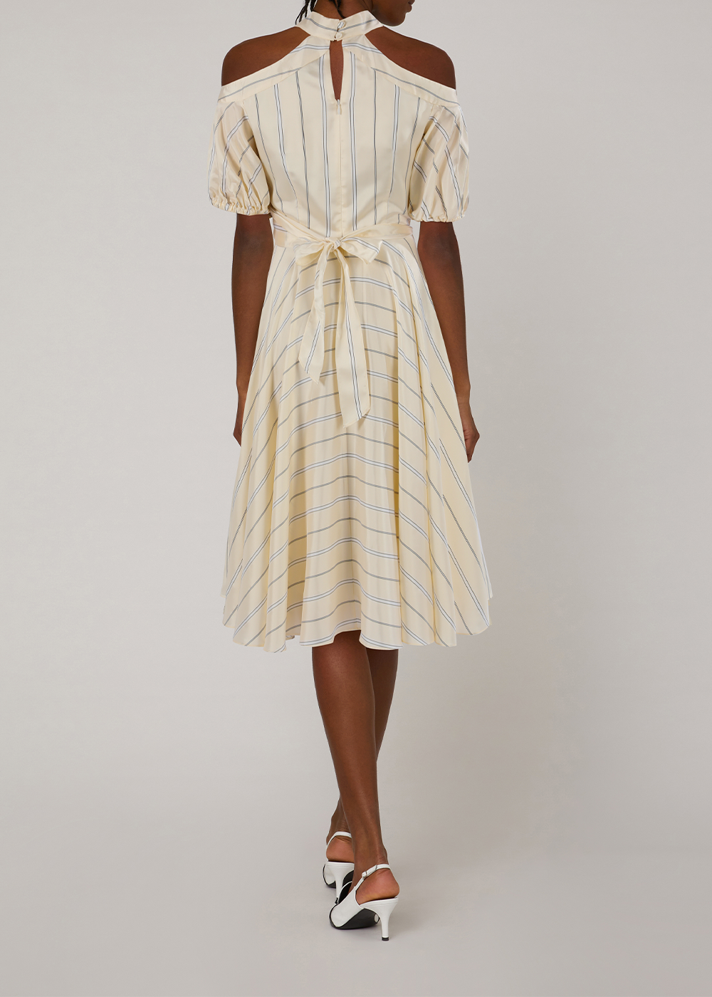 SALAZIA Beige-Black Line Art Viscose-Acetate Dresses