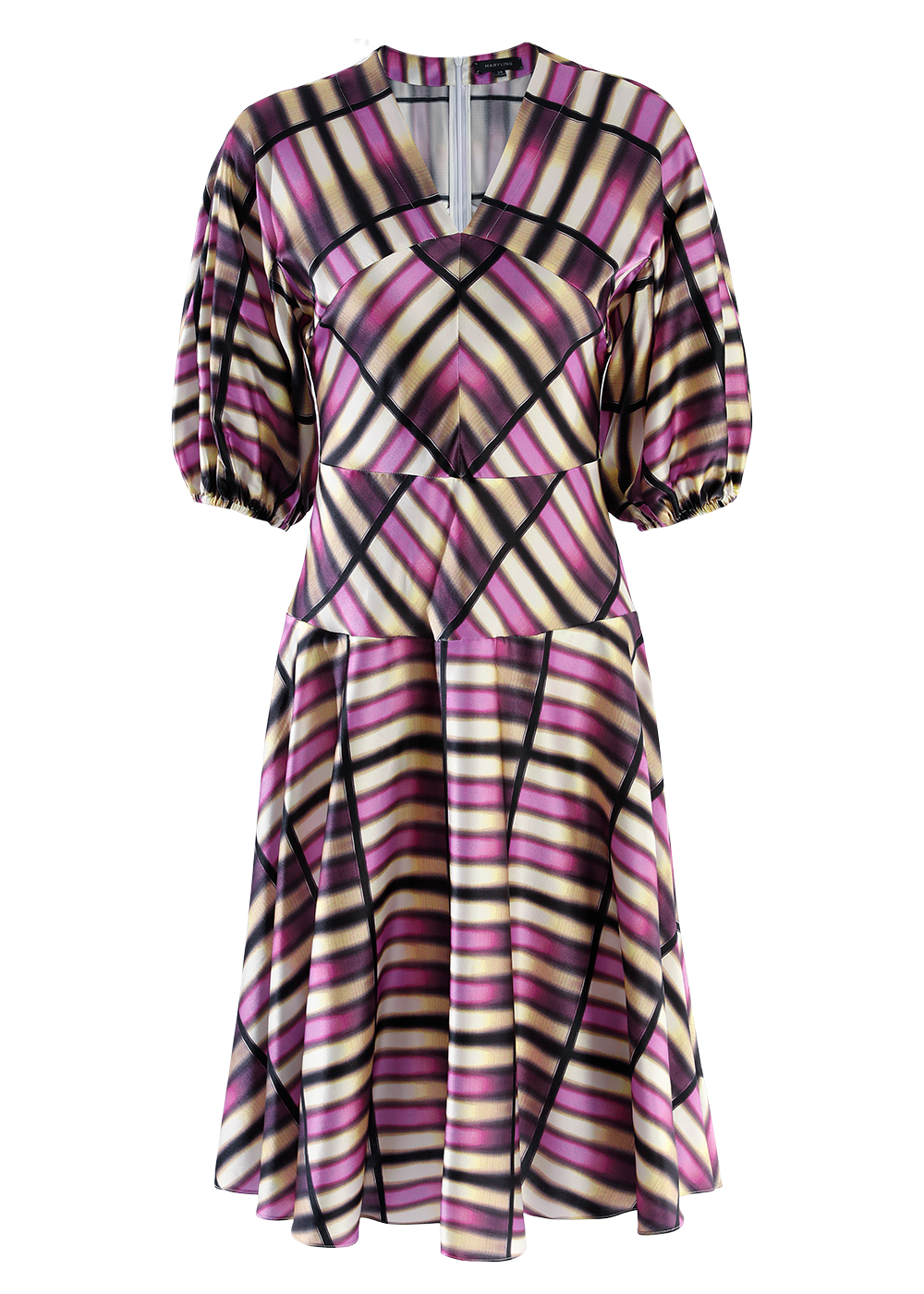 SALAZIA Pink Sailor Grid Silk Stretch Dresses
