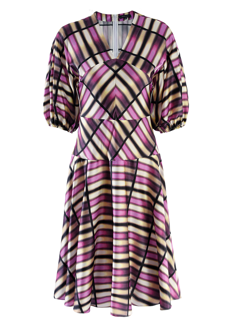 SALAZIA Pink Sailor Grid Silk Stretch Dresses