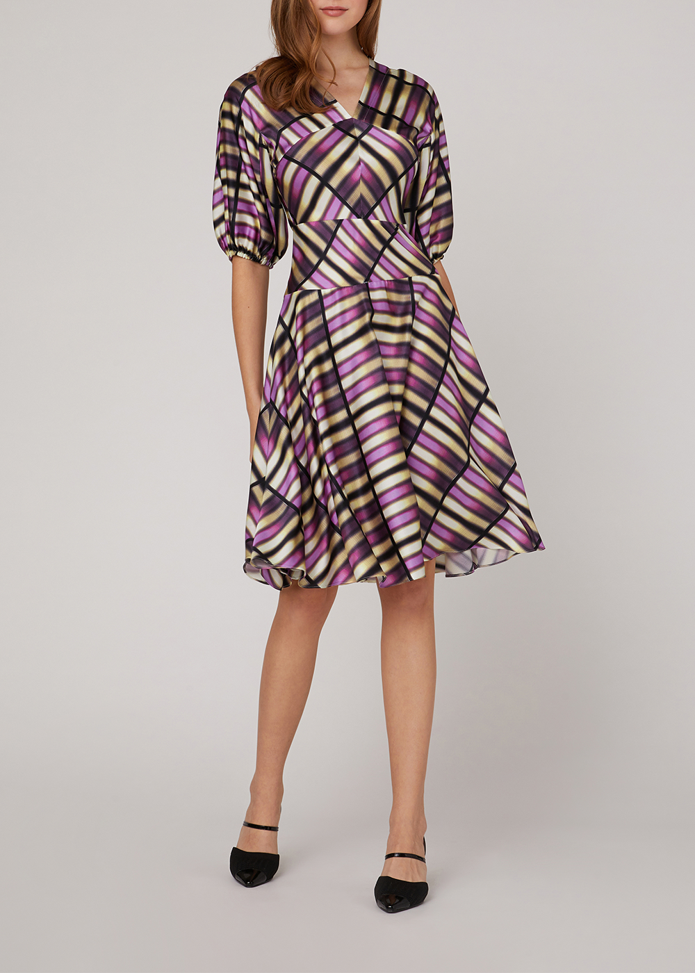SALAZIA Pink Sailor Grid Silk Stretch Dresses