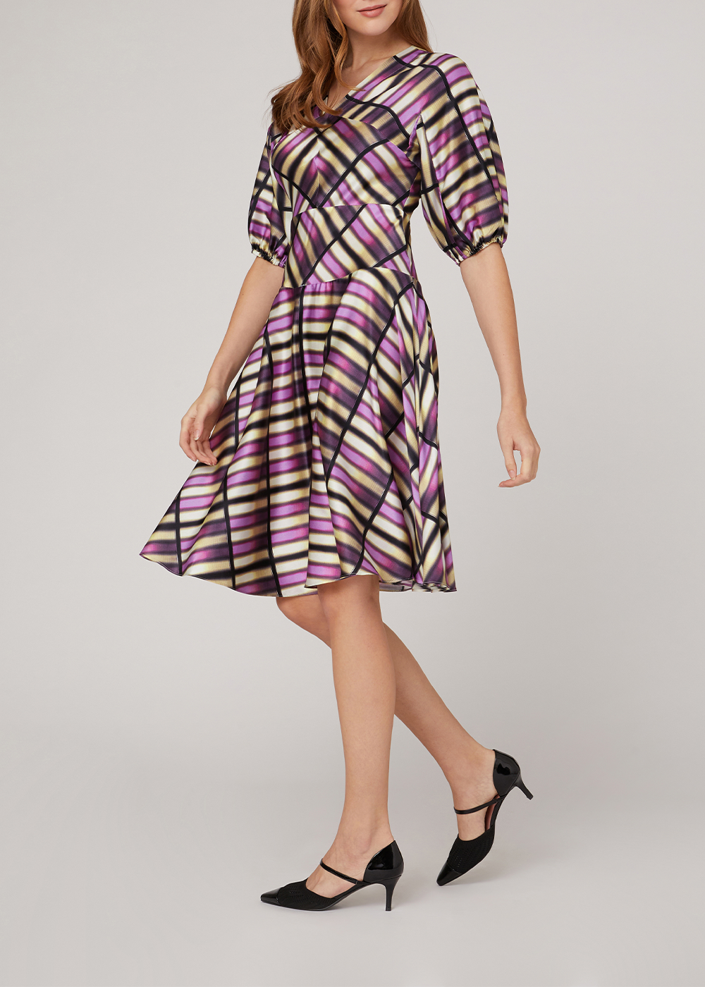 SALAZIA Pink Sailor Grid Silk Stretch Dresses