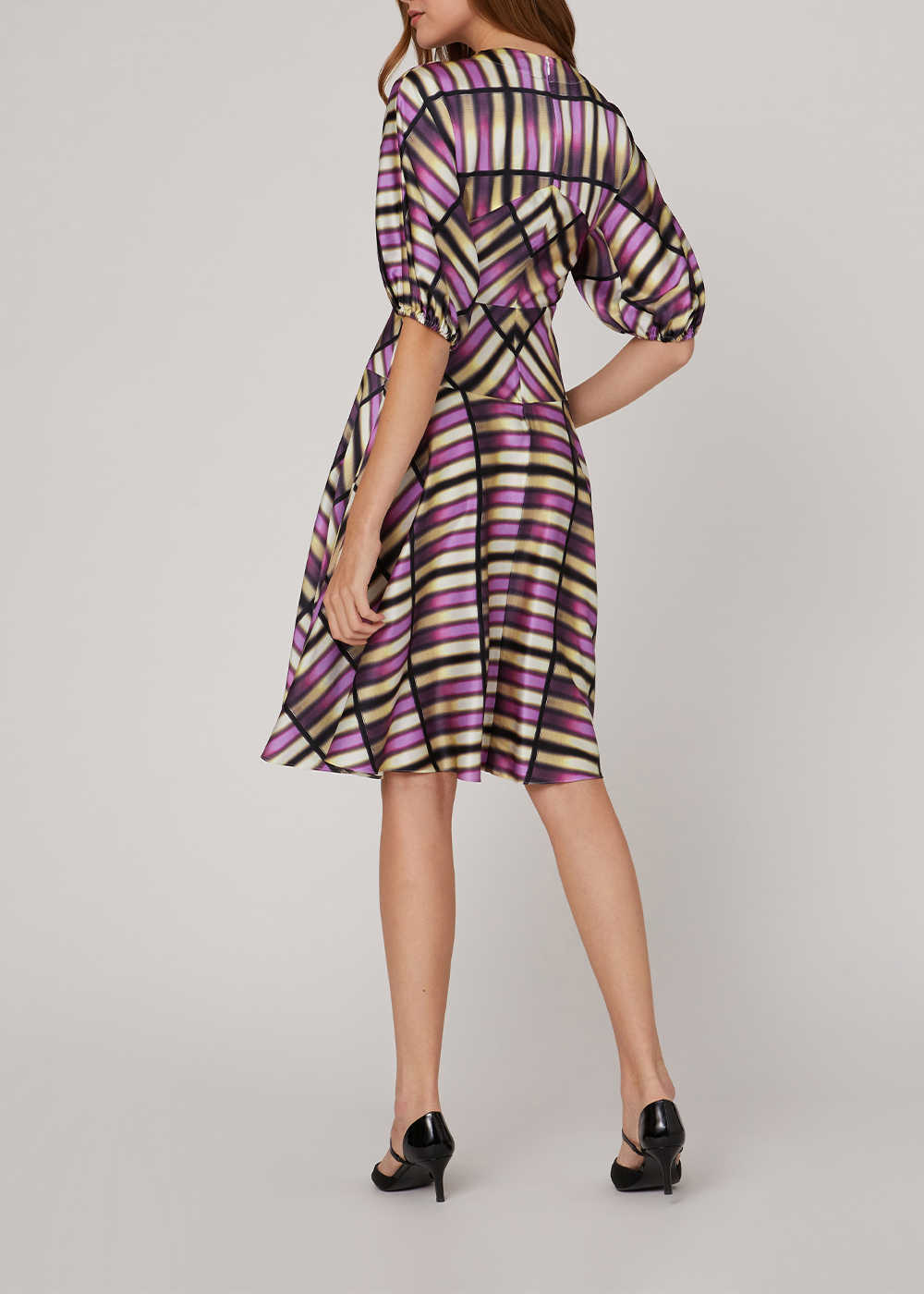 SALAZIA Pink Sailor Grid Silk Stretch Dresses