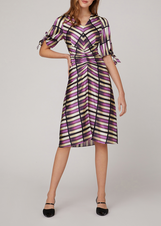 SALAZIA Pink Sailing Plaid Silk Dresses