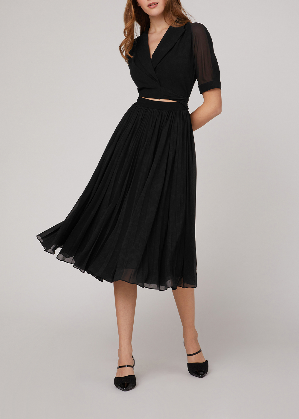 SALAZIA Black Polyester-Triacetate Blend Long-Sleeve Dresses