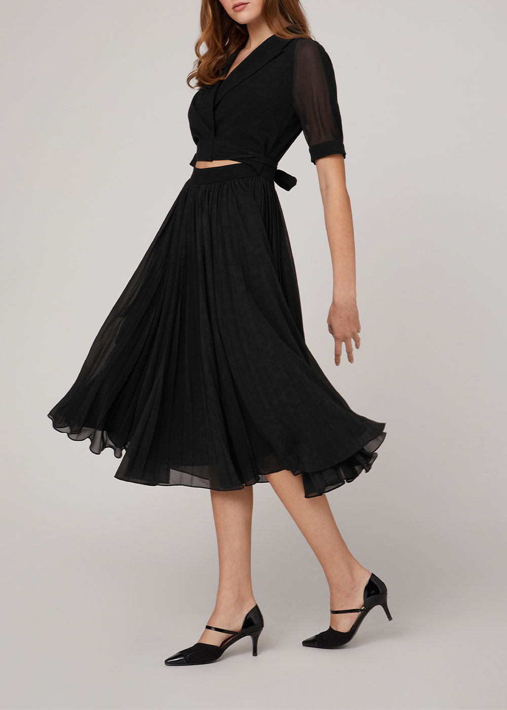 SALAZIA Black Polyester-Triacetate Blend Long-Sleeve Dresses