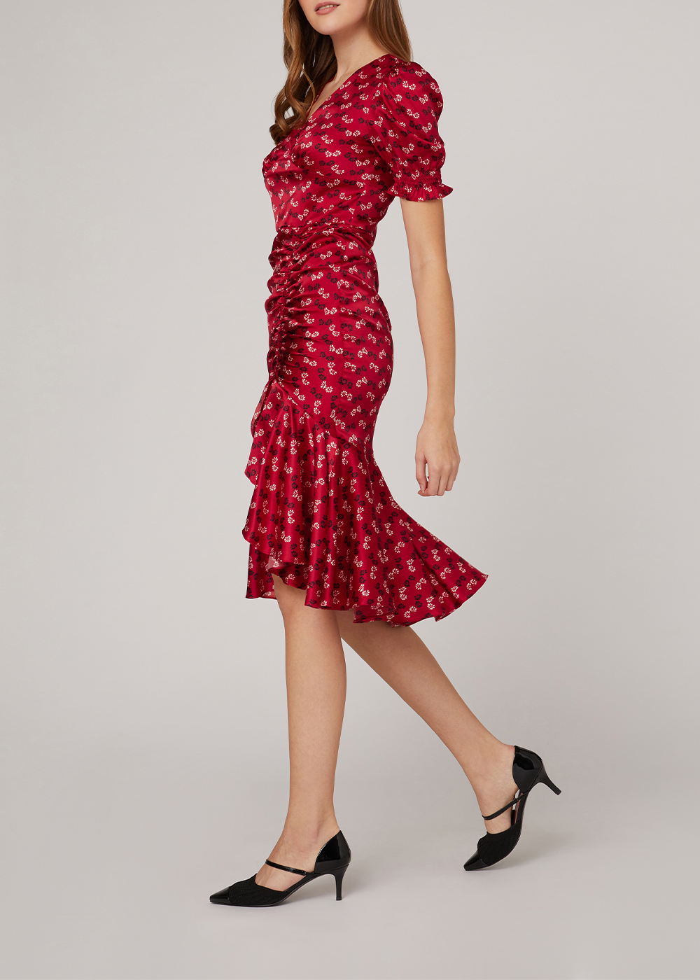 SALAZIA Red Floral Silk Stretch Dresses