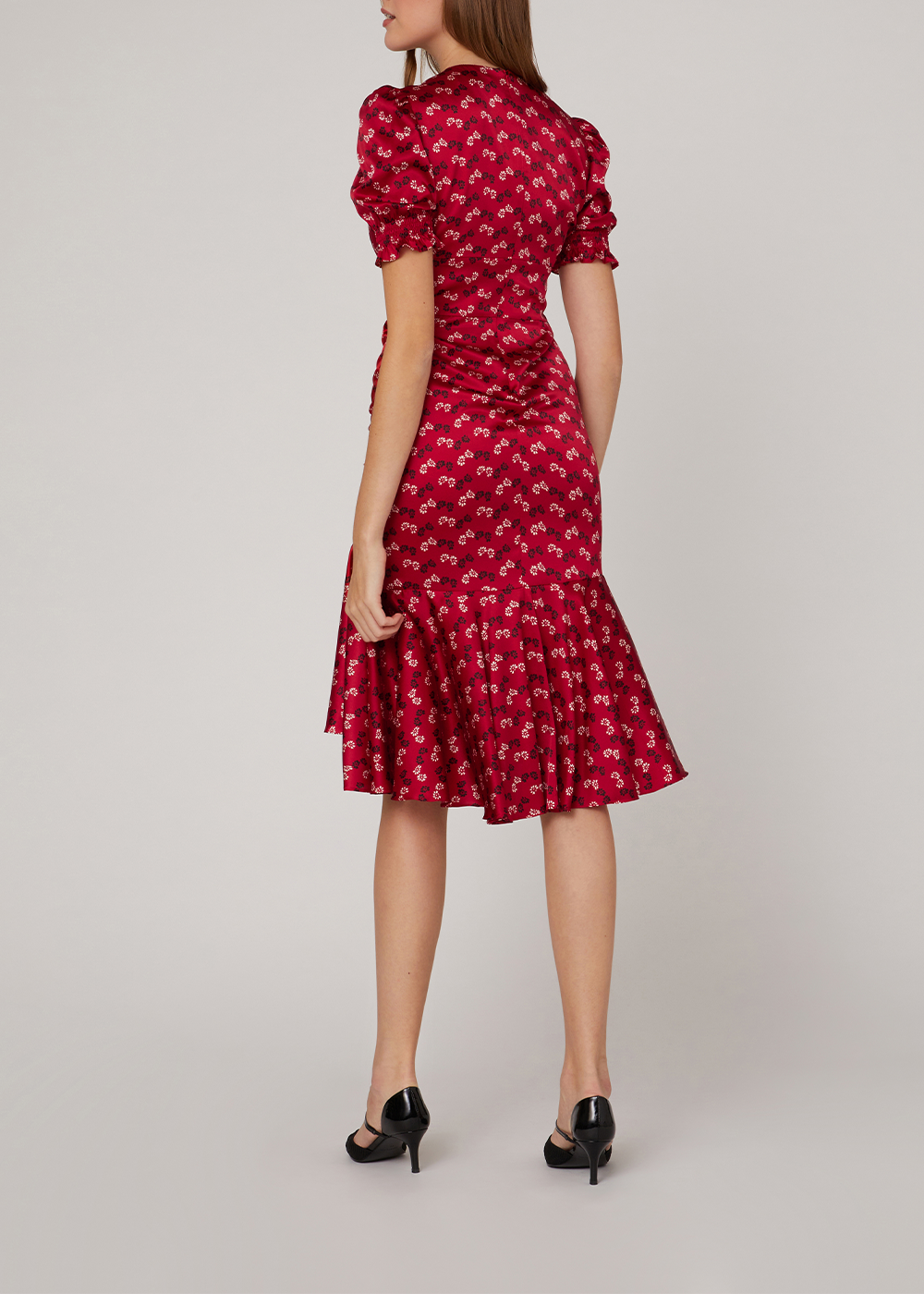 SALAZIA Red Floral Silk Stretch Dresses