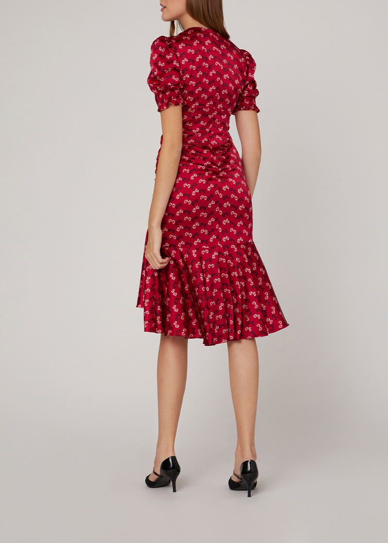 SALAZIA Red Floral Silk Stretch Dresses
