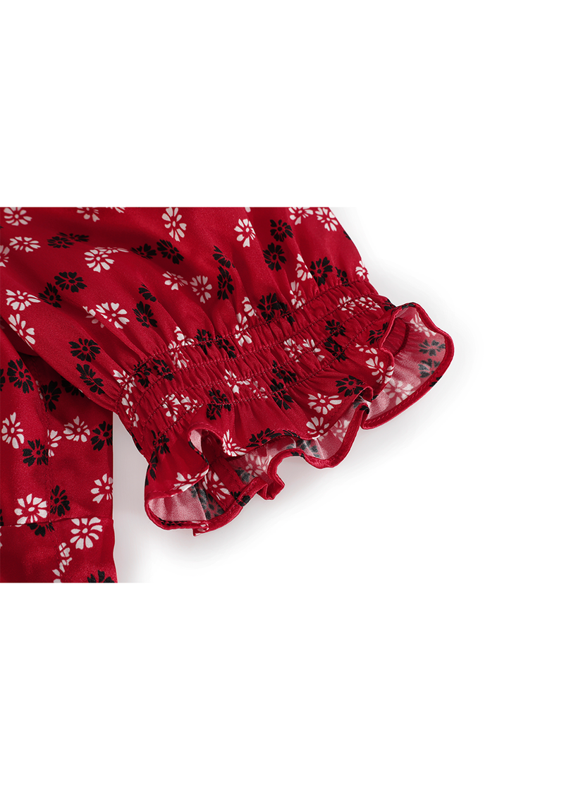 SALAZIA Red Floral Silk Stretch Dresses