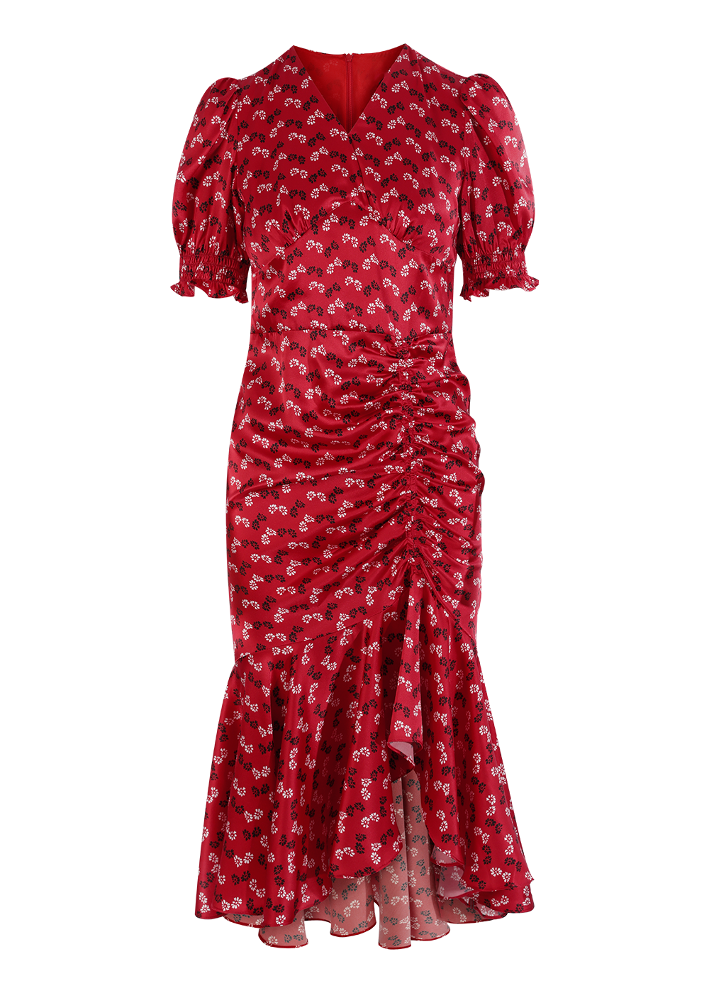 SALAZIA Red Floral Silk Stretch Dresses