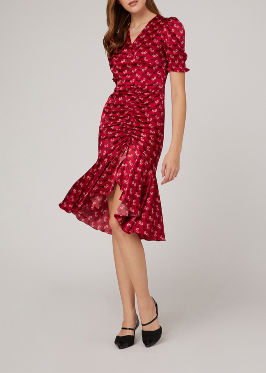 SALAZIA Red Floral Silk Stretch Dresses