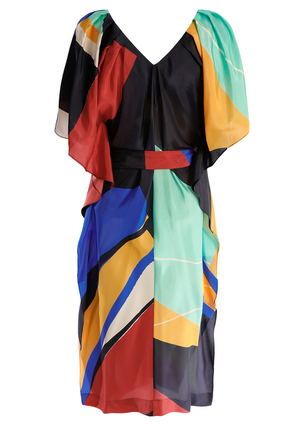 SALAZIA Colorful Color Block Silk Dresses