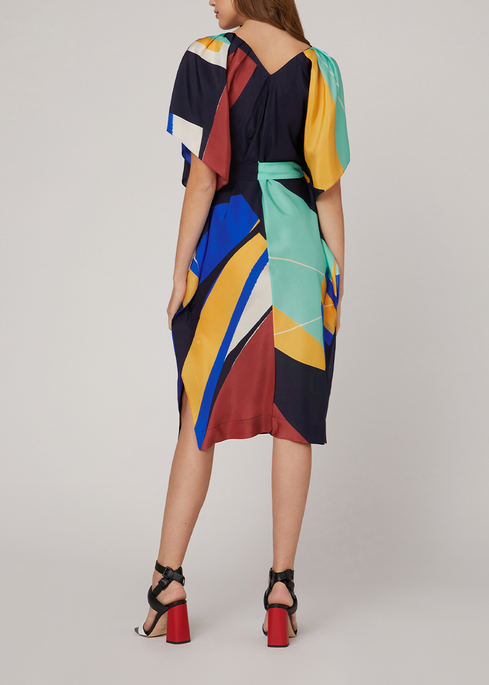 SALAZIA Colorful Color Block Silk Dresses