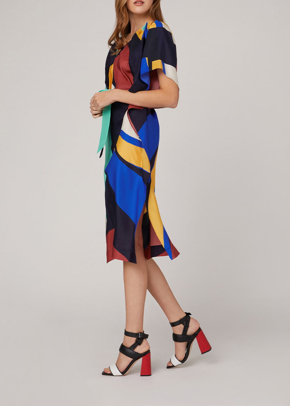 SALAZIA Colorful Color Block Silk Dresses