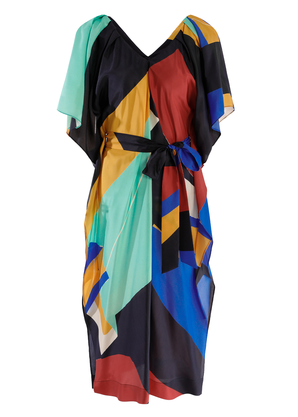 SALAZIA Colorful Color Block Silk Dresses