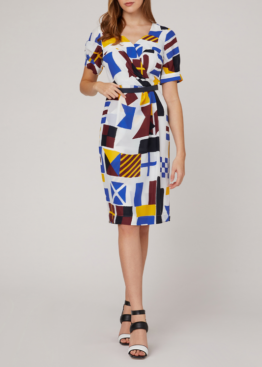 SALAZIA Colorful Square Block Silk Dresses