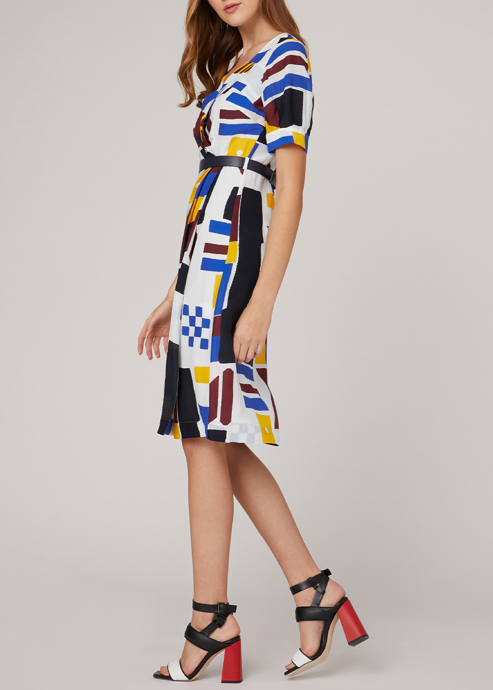 SALAZIA Colorful Square Block Silk Dresses